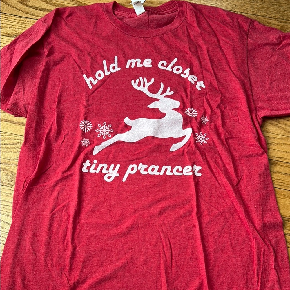 Red Holiday T-Shirt with Reindeer Design